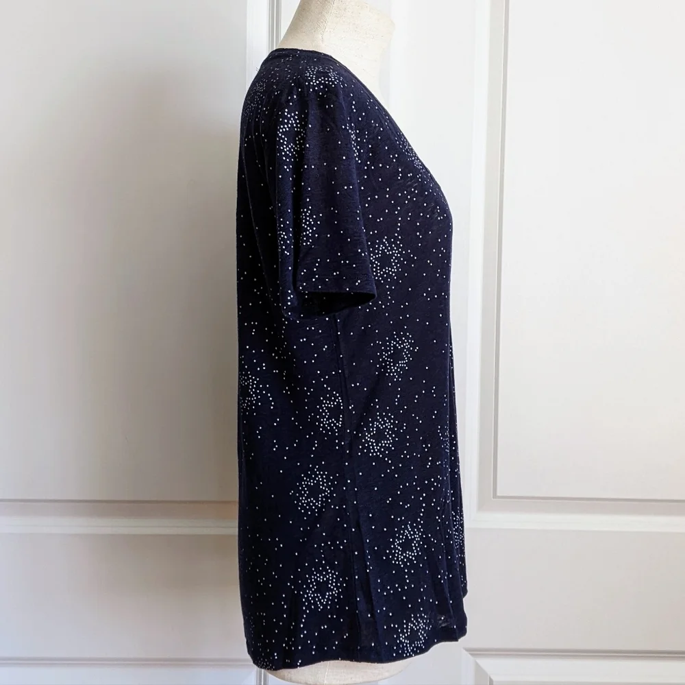 Rails Tee Linen Blend Star Print V-Neck Short Sleeve Semi Sheer Navy White M NWT - Picture 4 of 11